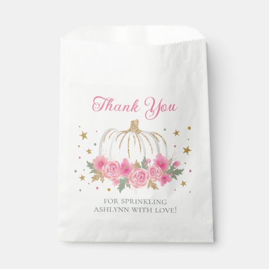 Sachets En Papier Petite fille Citrouille Bébé Saupoudrer Merci (Devant)