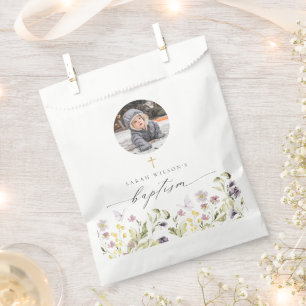 Sachets En Papier Photo Baptême de Papillon floral de la prairie ros