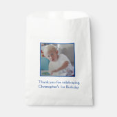 Sachets En Papier Photo Bleu Blanc Anniversaire Favoriser Sac (Devant)