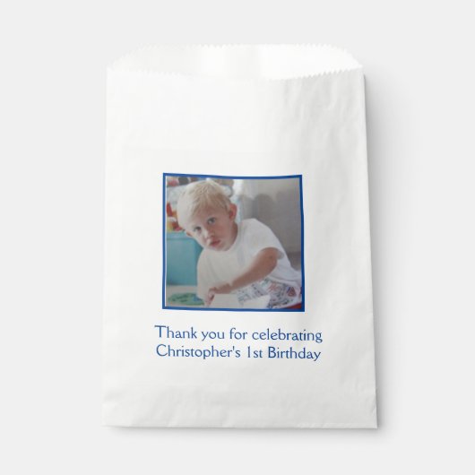 Sachets En Papier Photo Bleu Blanc Anniversaire Favoriser Sac (Devant)