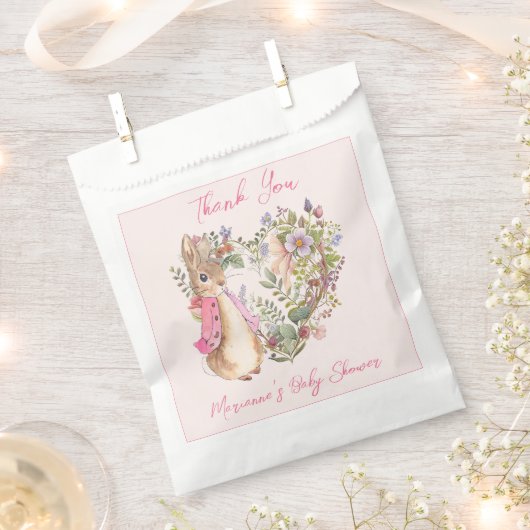 Sachets En Papier Pierre le lapin rose Floral Baby shower fille (Coupé)