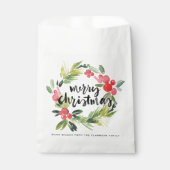 Sachets En Papier Pin d'aquarelle et couronne blanche Joyeux Noël (Devant)