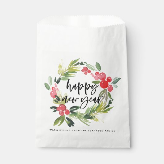 Sachets En Papier Pin d'aquarelle et Wreath Holly Bonne année (Devant)