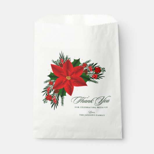 Sachets En Papier Pin rouge Poinsettia Noël vert (Devant)
