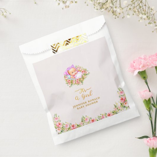 Sachets En Papier Pink and Gold Flower thème c'est un baby shower fi (Scellé)