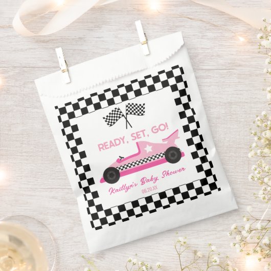 Sachets En Papier Pink Black Race Car Ready Set Go Baby shower (Coupé)
