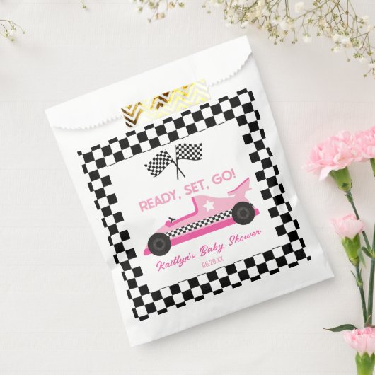Sachets En Papier Pink Black Race Car Ready Set Go Baby shower (Scellé)