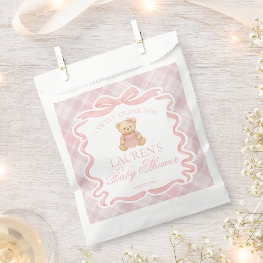 Sachets En Papier Pink Coquette Bow Bear Plaid Baby Shower Dessert (Coupé)