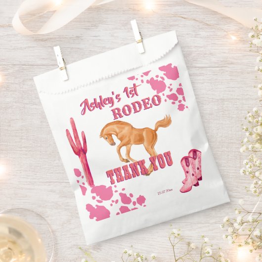 Sachets En Papier Pink First rodeo cowgirl fête d'anniversaire merci (Coupé)