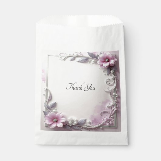 Sachets En Papier Pink Floral Frame Favor Bag (Devant)