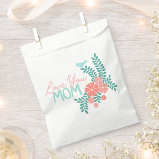 Sachets En Papier Pink flowers and blue birds love you mom text