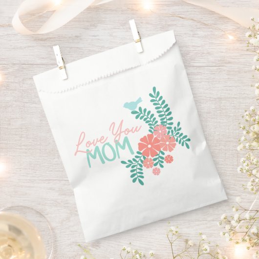 Sachets En Papier Pink flowers and blue birds love you mom text (Coupé)