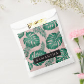 Sachets En Papier Pink & Green Palm Feuille Motif & nom (Scellé)