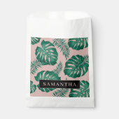 Sachets En Papier Pink & Green Palm Feuille Motif & nom (Devant)