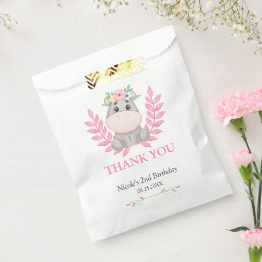 Sachets En Papier Pink Leaf Cute Hippo Floral Merci d'anniversaire (Scellé)