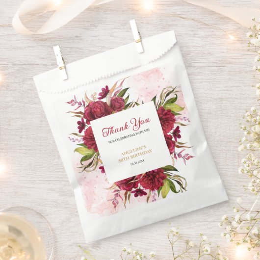 Sachets En Papier Pink Splash Bourgogne Dahlia Rose Anniversaire (Coupé)