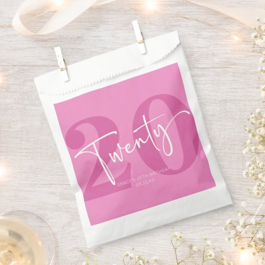 Sachets En Papier Pink Vingt-vingtième 20e fête d'anniversaire (Coupé)