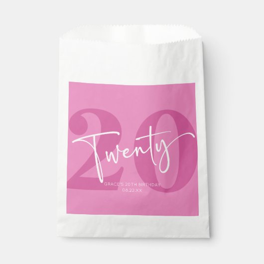 Sachets En Papier Pink Vingt-vingtième 20e fête d'anniversaire (Devant)