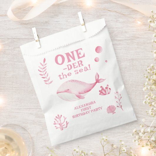 Sachets En Papier Pink Whale Oneder The Sea 1st Birthday (Coupé)