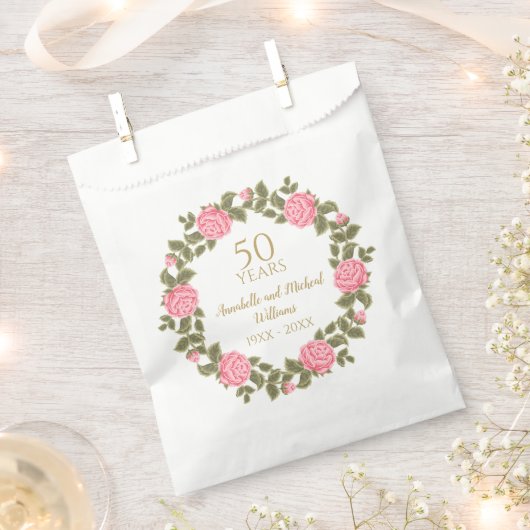 Sachets En Papier PINK WILD ROSES Floral Garland 50e Mariage (Coupé)