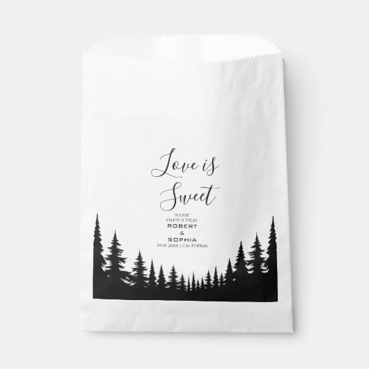 Sachets En Papier Pins noirs et blancs Mariage d'hiver (Devant)