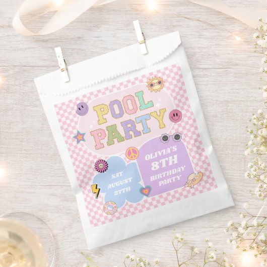 Sachets En Papier Piscine Party Preppy Varsity Patch Anniversaire (Coupé)