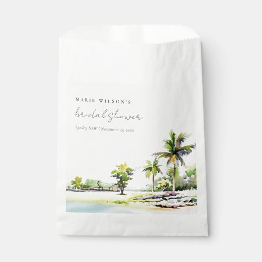 Sachets En Papier Plage Palm Trees Aquarelle Fête des mariées (Devant)