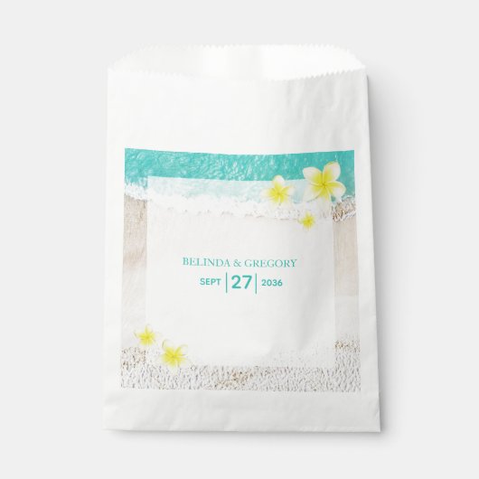 Sachets En Papier Plumeria jaune Frangipani Plage tropicale Mariage (Devant)