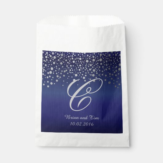 Sachets En Papier Points Confetti en argent monogramme | Sapphire Bl (Devant)