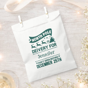 Sachets En Papier Pôle Nord VERT & Blanc PÈRE NOËL Nom de livraison
