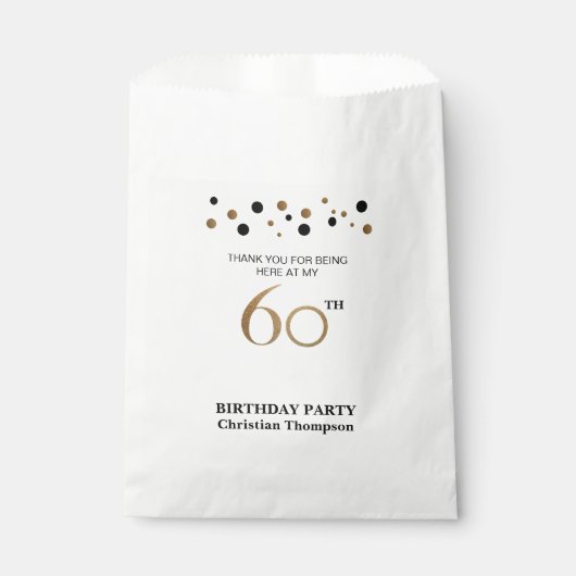 Sachets En Papier Polkadot Noir Or Personnalisé 60e anniversaire (Devant)