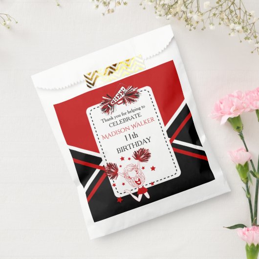 Sachets En Papier Pom-pom girl fête d'anniversaire rouge, noir, blan (Scellé)