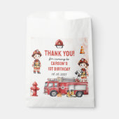 Sachets En Papier Pompier Camion 1er fête d'anniversaire (Devant)
