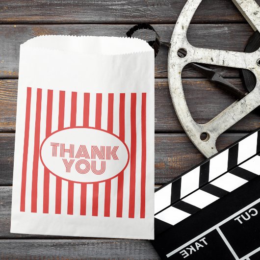 Sachets En Papier Popcorn Red and White Stried Movie Party