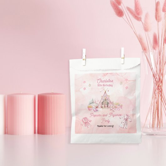 Sachets En Papier Popcorn rose et Pyjamas Swood fête d'anniversaire