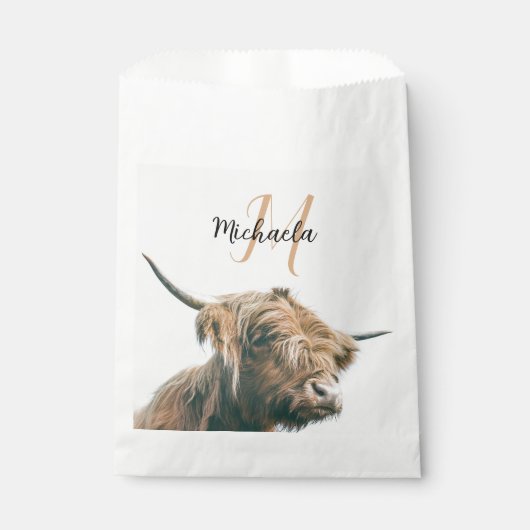Sachets En Papier Portrait de vache Highland nom personnalisé monogr (Devant)
