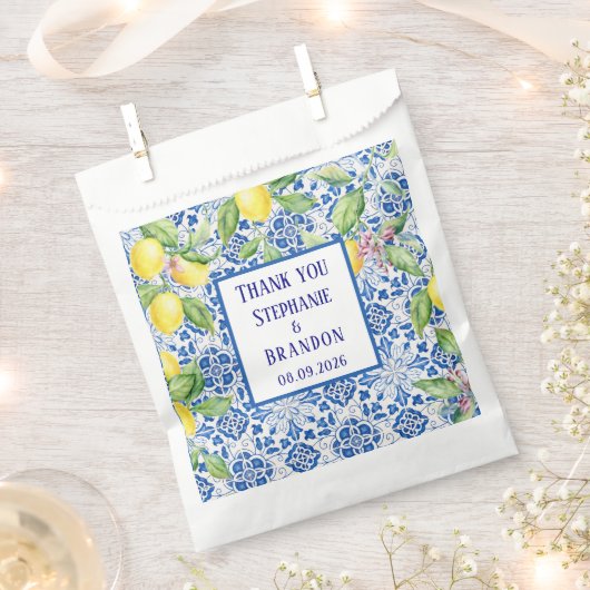 Sachets En Papier Portuguese Tiles Lemons Mediterranean Wedding (Coupé)