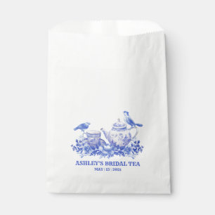 Sachets En Papier Pot à thé floral bleu et blanc avec oiseaux