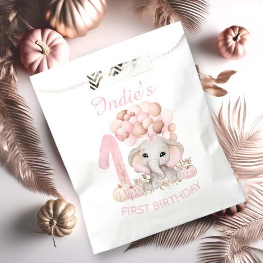 Sachets En Papier Premier Anniversaire Eléphant Chute Fille Favorise