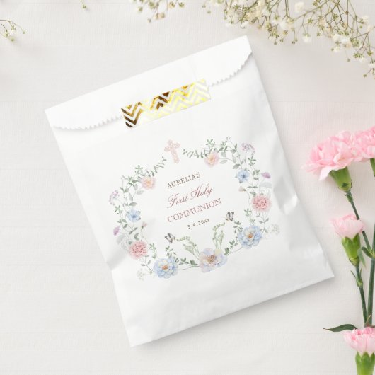 Sachets En Papier Première communion de cadre floral élégant (Scellé)