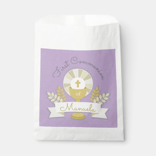 Sachets En Papier Première communion, première communion violette (Devant)