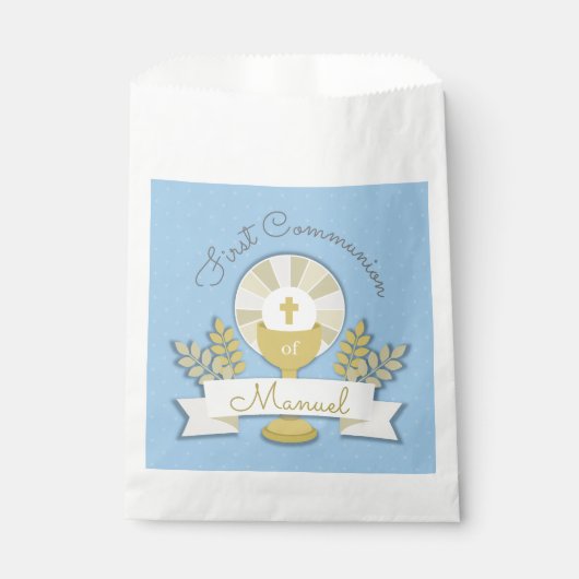 Sachets En Papier Première communion sainte bleue (Devant)