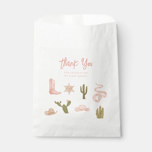 Sachets En Papier Première fête d'anniversaire rodéo rose (Devant)