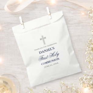 Sachets En Papier Première Sainte Communion Marine Bleue et Argent