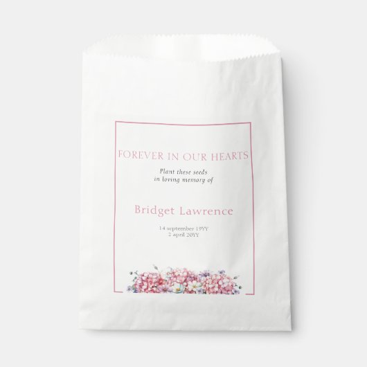 Sachets En Papier Pretty Pink Hydrangea Funeral Seed Packet (Devant)
