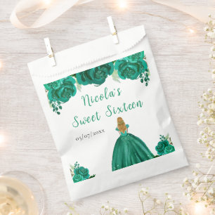Sachets En Papier Princesse aux Cheveux Blonds Fleurs Florales Verte