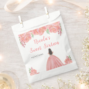 Sachets En Papier Princesse aux Cheveux Bruns Fleurs Florales Roses