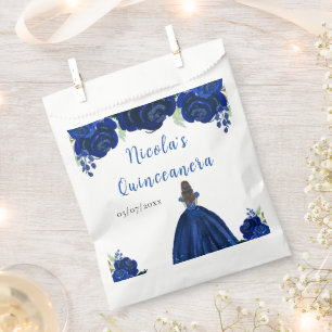 Sachets En Papier Princesse aux Cheveux Bruns Robe Fleurie Navy Quin