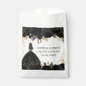 Sachets En Papier Princesse Florale d'or noir Quinceanera (Devant)