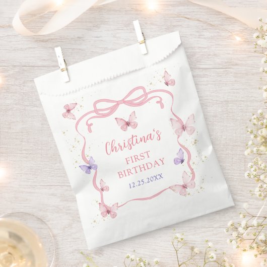 Sachets En Papier Purple Pink Bow Butterfly Birthday Party (Coupé)